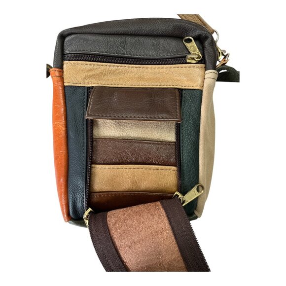 Genuine Leather Patchwork Crossbody Bag – Made in Mexico – Multicolor Boho Shoul - Picture 3 of 6
